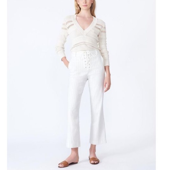 Veronica Beard Pants - Veronica Beard Allegra Lace Up Crop Pants Stripes